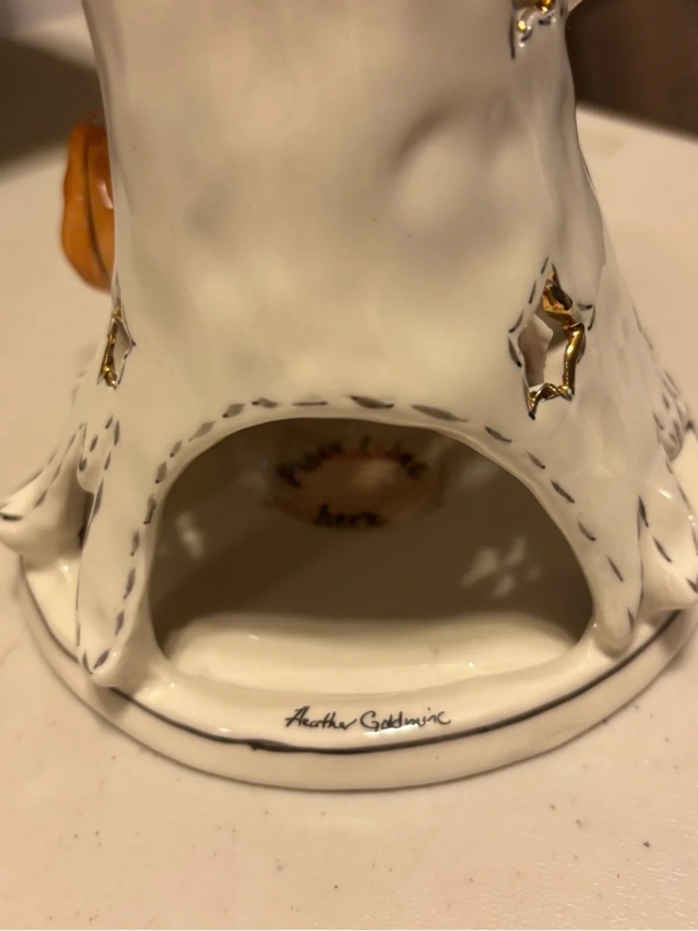 Blue sky White Ceramic Bear Ghost with Orange Pumpkin Bucket - Home Accent.